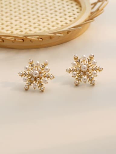 Copper Imitation Pearl Flower Ethnic Stud Trend Korean Fashion Earring
