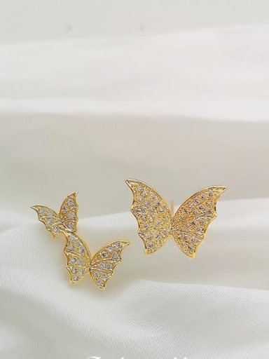 Copper Cubic Zirconia Butterfly Dainty Stud Trend Korean Fashion Earring