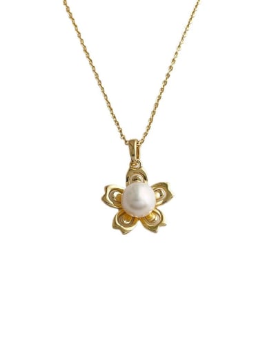 Brass Freshwater Pearl Flower Dainty Necklace