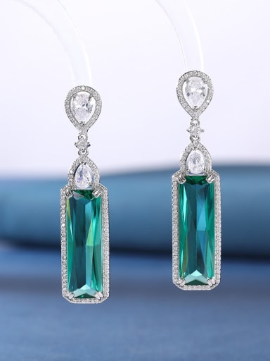 green Brass Cubic Zirconia Multi Color Geometric Luxury Drop Earring