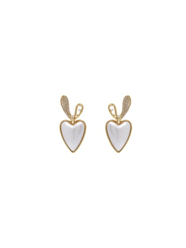 Brass Imitation Pearl Heart Dainty Stud Earring