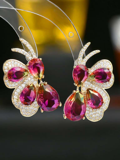 Gold ED66455 Brass Cubic Zirconia Butterfly Dainty Stud Earring