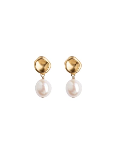 Brass Imitation Pearl Water Drop Dainty Stud Earring