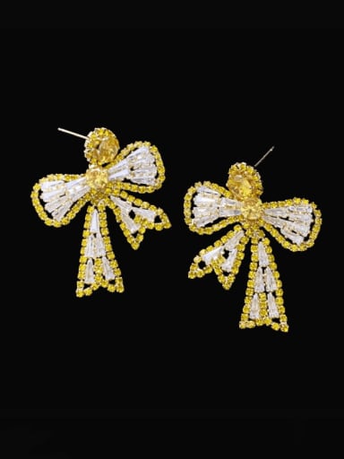 yellow Brass Cubic Zirconia Butterfly Luxury Cluster Earring