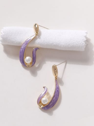 14k Gold light purple Brass Enamel Irregular Minimalist Drop Earring