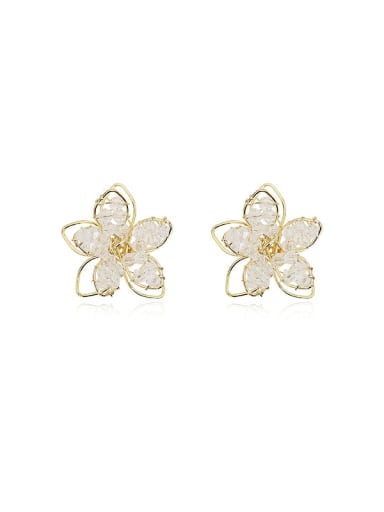 Copper Crystal Flower Minimalist Stud Trend Korean Fashion Earring