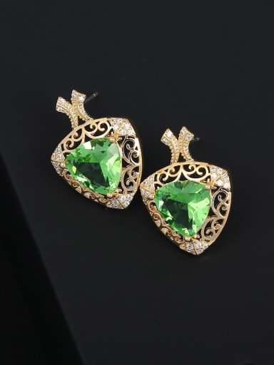 Brass Cubic Zirconia Heart Luxury Stud Earring