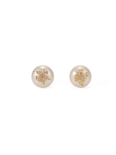medium Brass Freshwater Pearl Geometric Minimalist Stud Earring