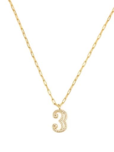 Brass Cubic Zirconia Number Dainty Pendant Necklace