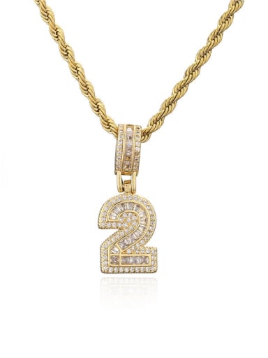 2 Pendant (without chain) Brass Cubic Zirconia Trend Number Pendant