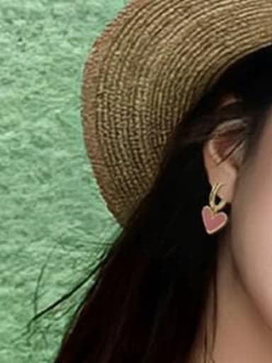 Gold Pink ED00598 Brass Enamel Heart Minimalist Huggie Earring