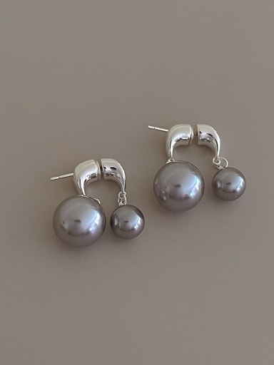 Grey Pearl Earrings Brass Imitation Pearl Geometric Hip Hop Huggie Earring