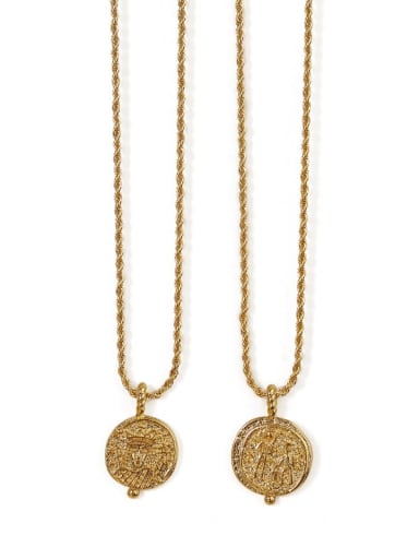 Brass Vintage  Vintage embossed coin round card Necklace