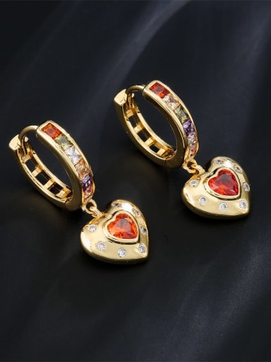 41208 Brass Cubic Zirconia Heart Vintage Huggie Earring
