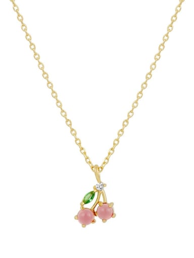 Pink cherry Brass Cubic Zirconia Friut Minimalist Necklace
