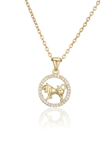 Taurus Brass Cubic Zirconia  Vintage Constellation Pendant Necklace