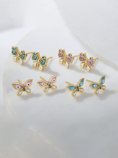 Brass Enamel Butterfly Cute Stud Earring