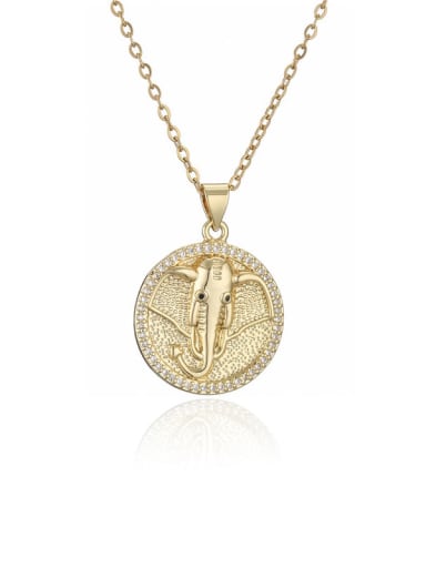 Brass Elephant Vintage Round Pendant Necklace