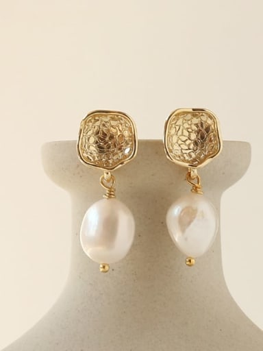 Brass Freshwater Pearl Geometric Vintage Drop Earring