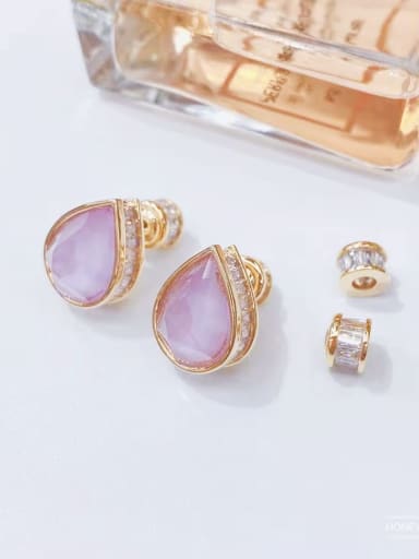 lilac colour Brass Cubic Zirconia Water Drop Luxury Stud Earring