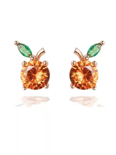 Blood orange Brass Cubic Zirconia Multi Color Friut Cute Stud Earring