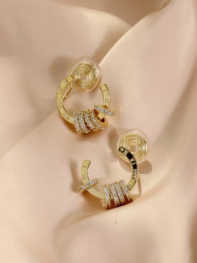 Brass Cubic Zirconia Geometric Vintage Clip Earring