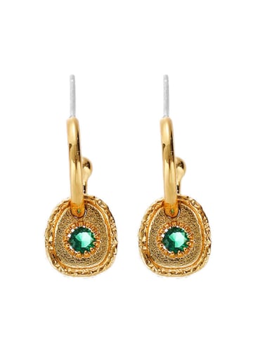 Green zircon earrings pair Brass Glass Stone Trend Geometric  Earring and Necklace Set