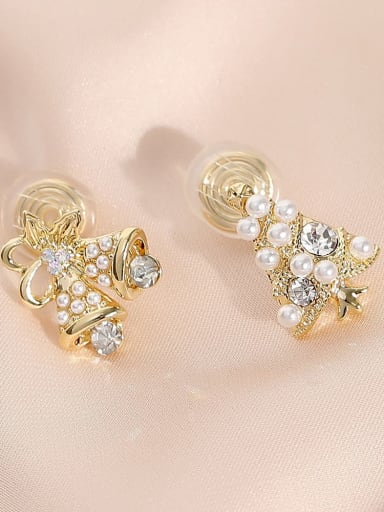 Brass Imitation Pearl Bell Vintage Stud Earring