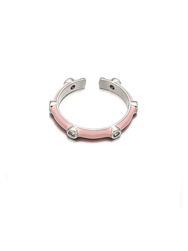 Pink Drip Oil Brass Enamel Cubic Zirconia Geometric Minimalist Band Ring