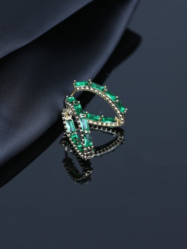 green Brass Cubic Zirconia Heart Luxury Huggie Earring