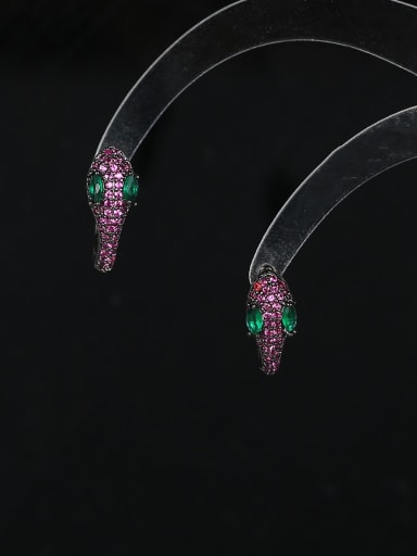 red Brass Cubic Zirconia Snake Dainty Stud Earring