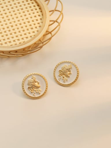 Hoarse gold and white background Copper Enamel Round Vintage Stud Trend Korean Fashion Earring