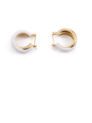 Brass Enamel Geometric Minimalist Huggie Earring