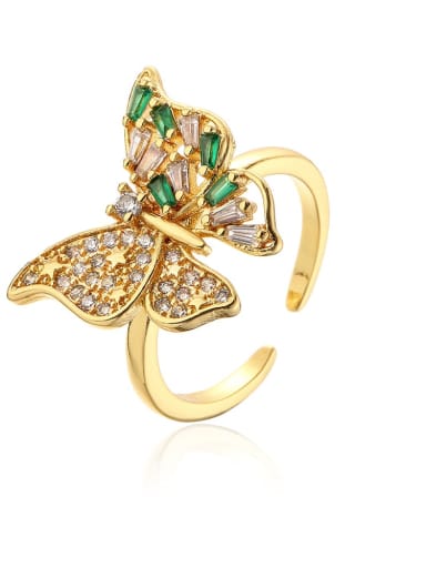 12435 Brass Cubic Zirconia Butterfly Hip Hop Band Ring