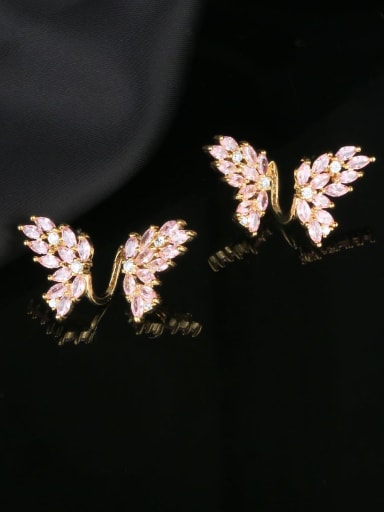 pink Brass Cubic Zirconia Butterfly Luxury Cluster Earring