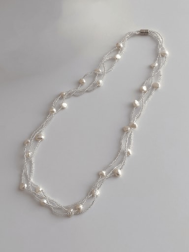 Brass Freshwater Pearl Irregular Minimalist Mmulti-Layer Necklace
