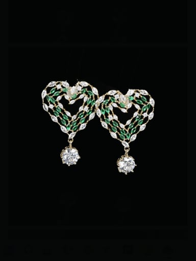 Green love long style Brass Cubic Zirconia Heart Luxury Love Long  Cluster Earring