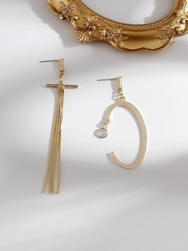 gold Copper Asymmetry Tassel geometry Vintage Drop Trend Korean Fashion Earring