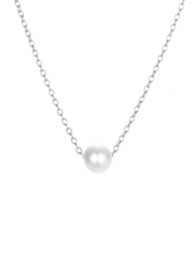 Steel color Stainless steel Imitation Pearl Round Minimalist Necklace