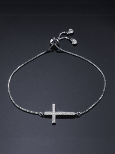 platinum Brass Cubic Zirconia Cross Vintage Adjustable Bracelet