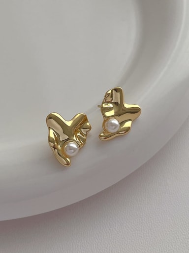 N109 Gold Brass Imitation Pearl Geometric Minimalist Stud Earring