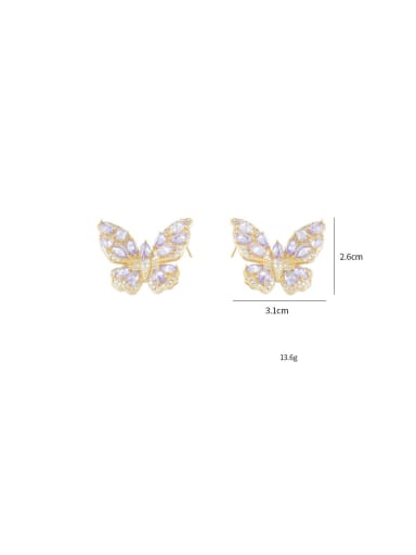 Golden Purple E1035 Brass Cubic Zirconia Butterfly Dainty Stud Earring