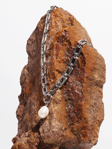 Brass Imitation Pearl Geometric Chain Vintage Necklace