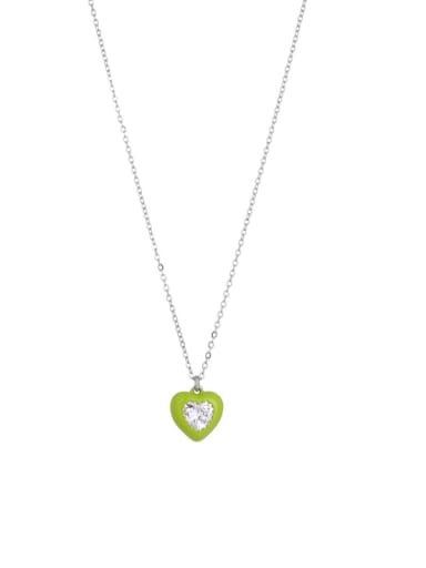 Yellow-green Titanium Steel Multi Color Enamel Heart Minimalist Necklace