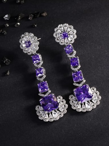 purple Brass Cubic Zirconia Flower Luxury Drop Earring