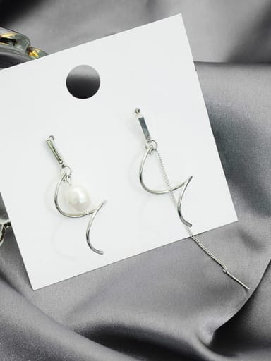 White K Copper Imitation Pearl Tassel Minimalist Drop Trend Korean Fashion Earring