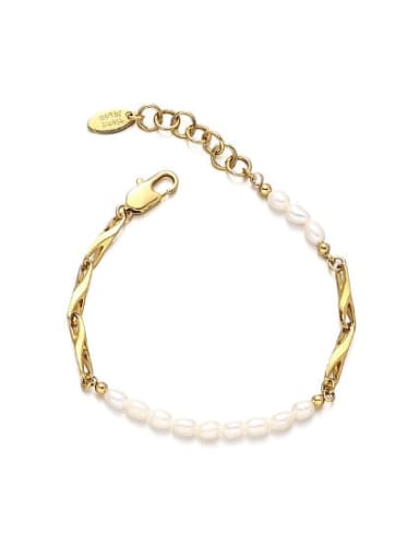 Brass Freshwater Pearl Irregular Minimalist Link Bracelet
