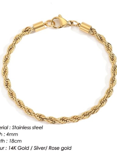Gold 4mm 18cm Stainless steel Geometric Vintage Link Bracelet