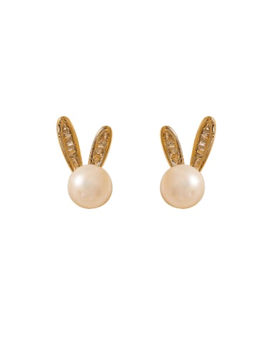 Brass Imitation Pearl Rabbit Cute Stud Earring