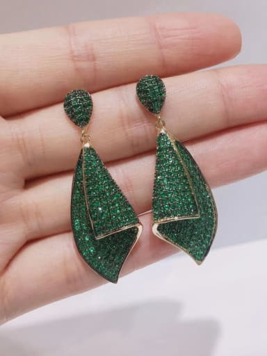 green Brass Cubic Zirconia Irregular Vintage Drop Earring